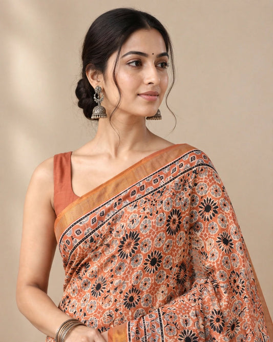 Ajrak Silk Saree | Pure Chanderi Modal Silk | Red