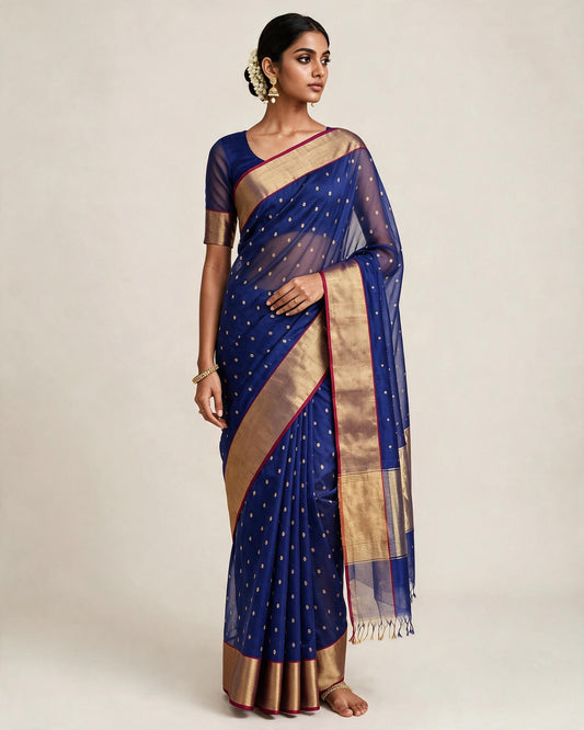 Chanderi Silk Saree | Blue