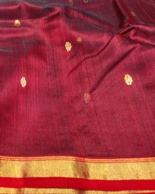 Chanderi Katan Silk Saree | Maroon