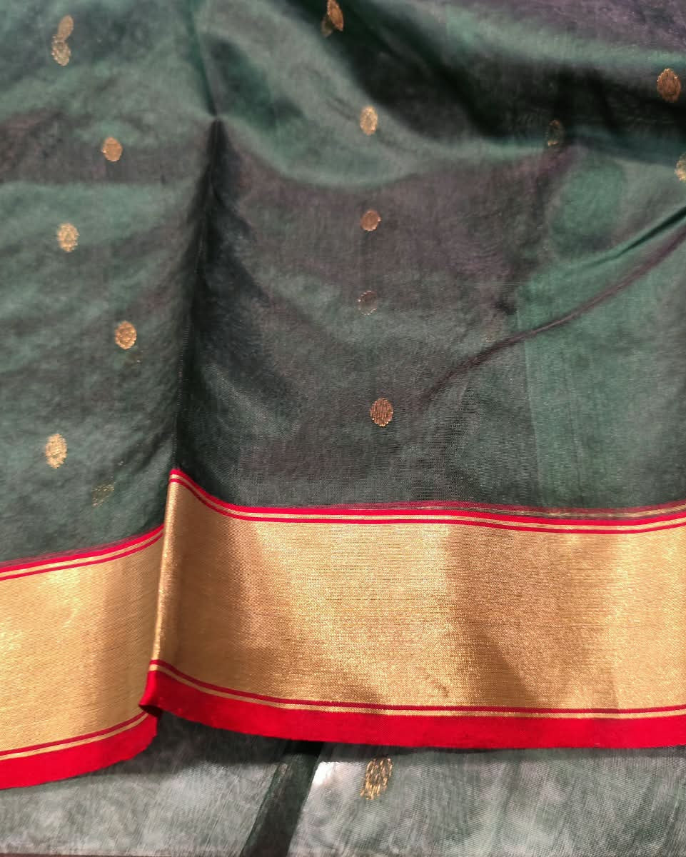 Chanderi Katan Silk Saree | Bottle Green