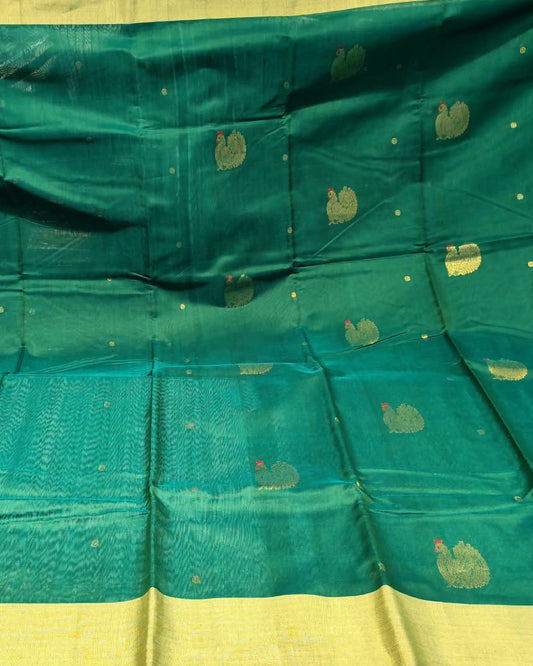 Chanderi Silk Cotton Saree | Emerald Green