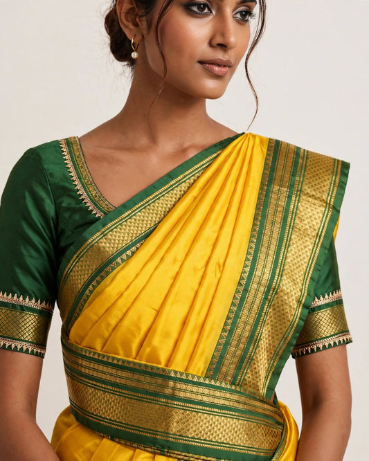 Ilkal Silk Plain Saree | Yellow & Green