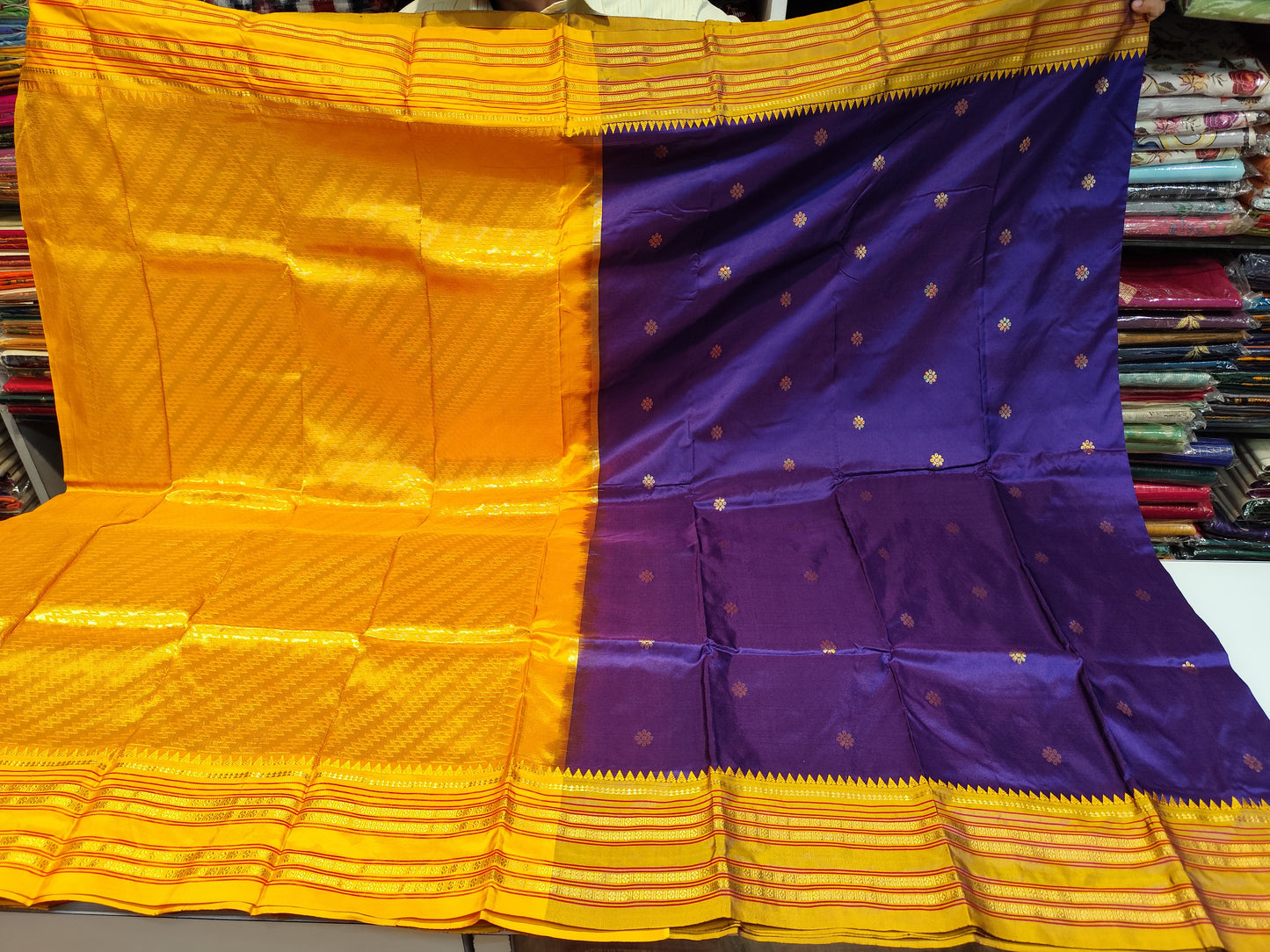 Narayanpeth Silk Saree | Purple & Yellow
