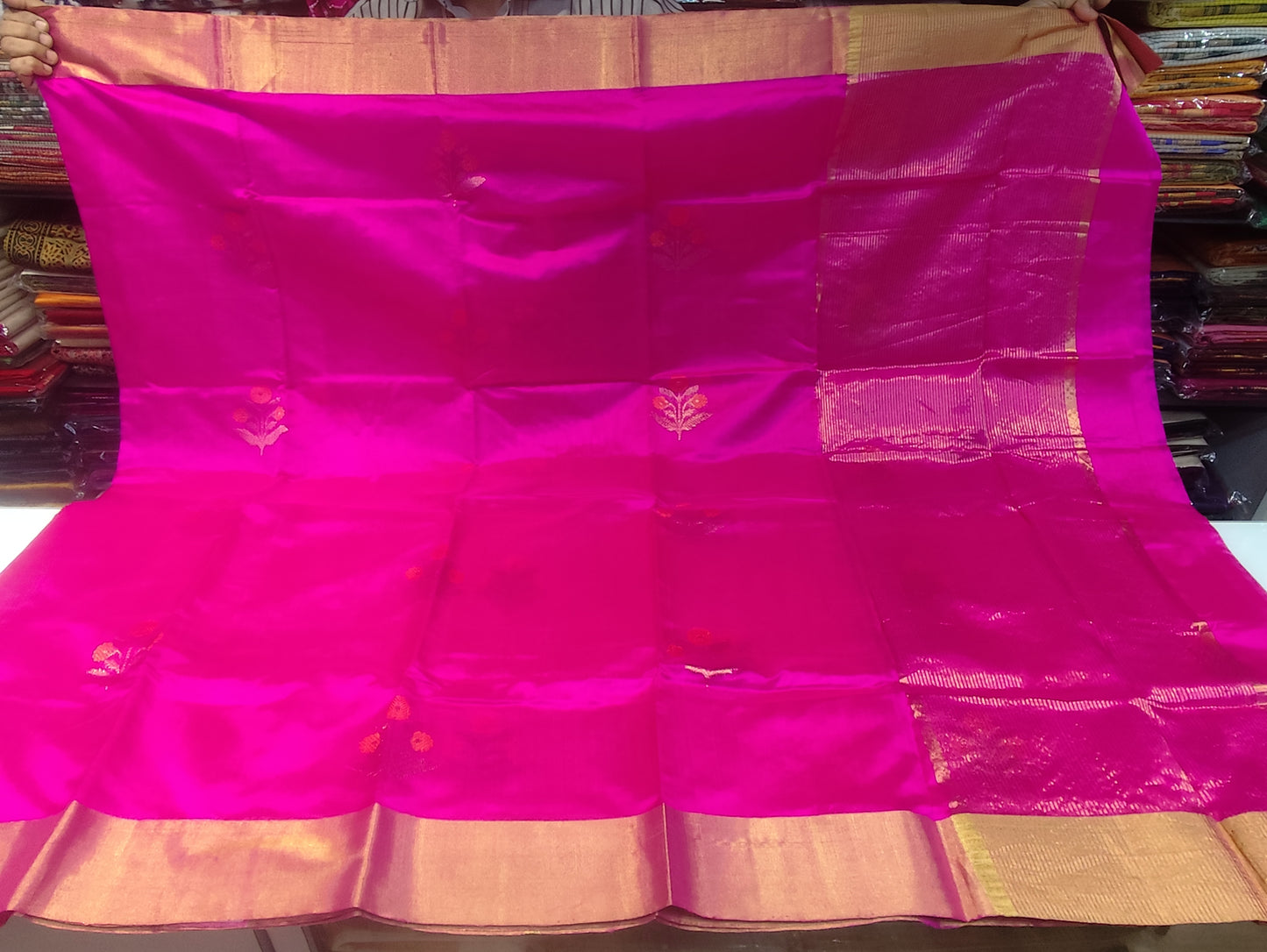 Chanderi Silk Meenakari Butta Saree | Pink