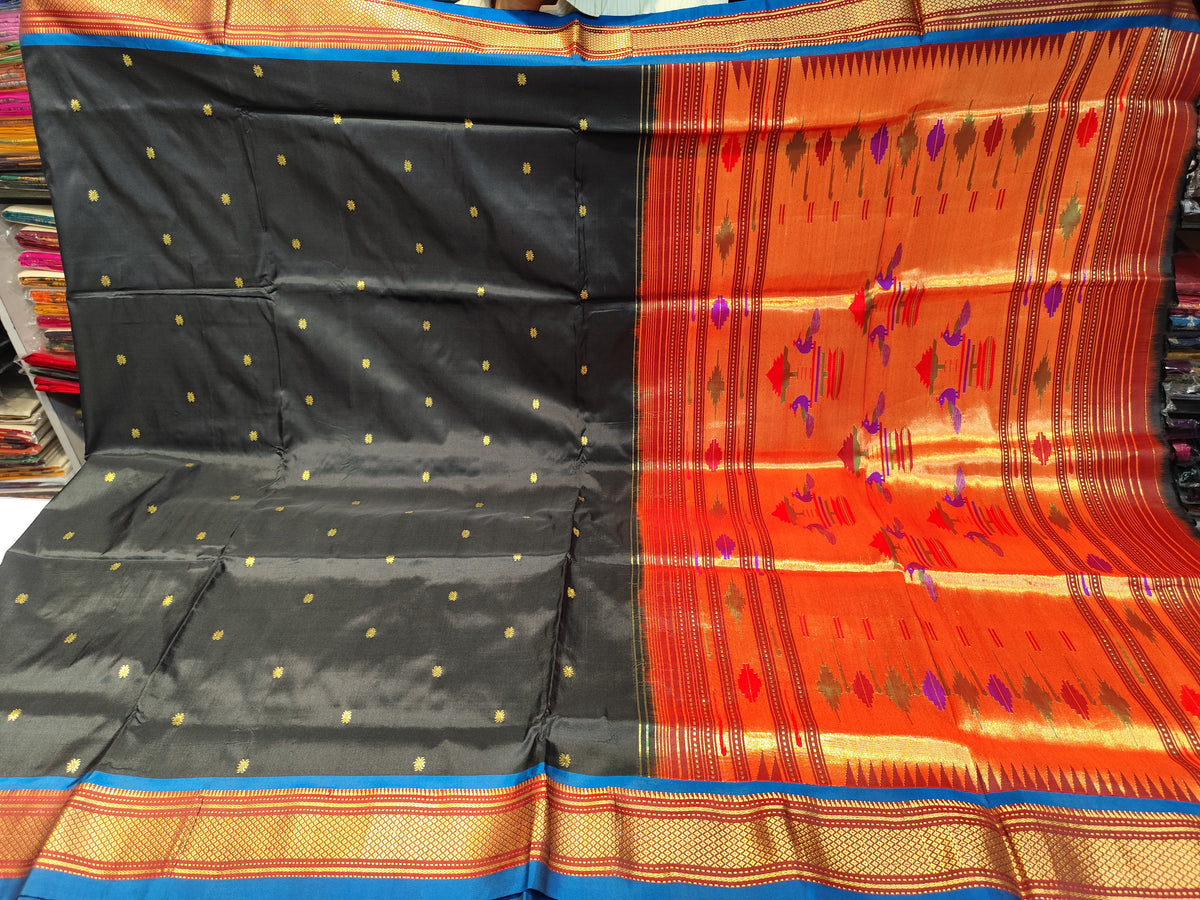 Paithani Silk Saree | Black | Double Pallu