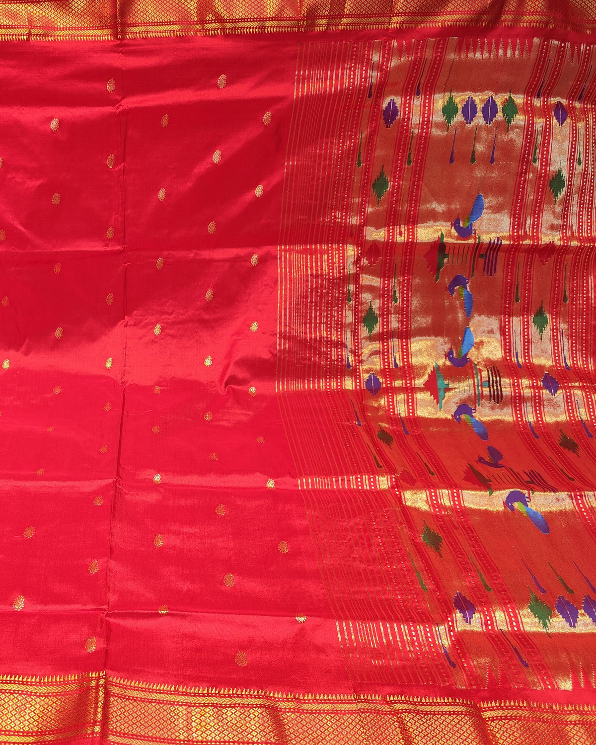 Paithani Silk Saree | Red | Single Pallu