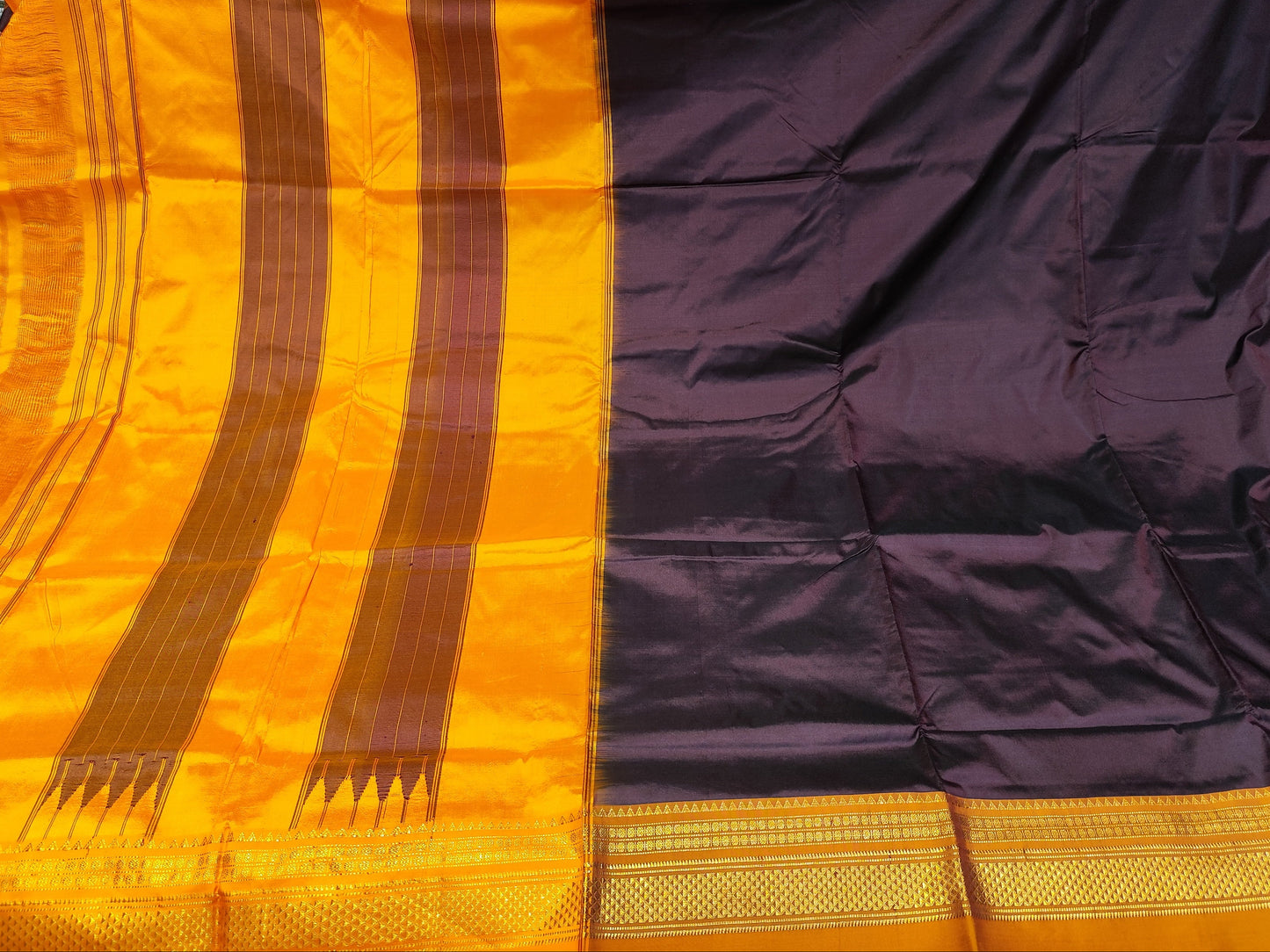 Ilkal Silk Plain Saree | Coffee Brown & Orange