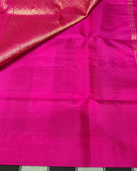 Kanjeevaram Silk Saree | Checks | Black & Pink