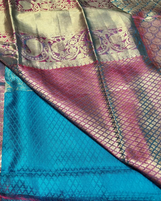 Kanjeevaram Art Silk Saree | Blue & Maroon