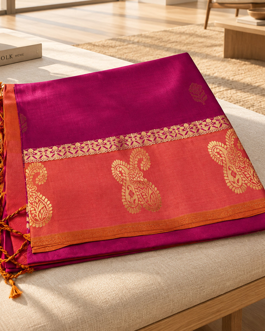 Kanjeevaram Soft Silk Saree | Pink & Orange