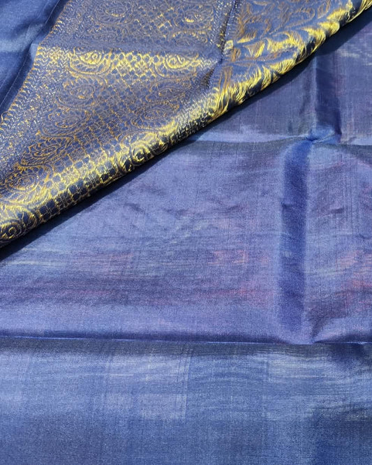 Kanjeevaram Silk Saree | Checks | Orange & Blue