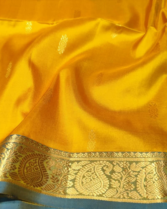 Kanjeevaram Soft Silk Saree | Yellow & Blue