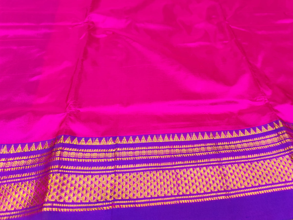 Ilkal Silk Plain Saree | Rani Pink & Blue