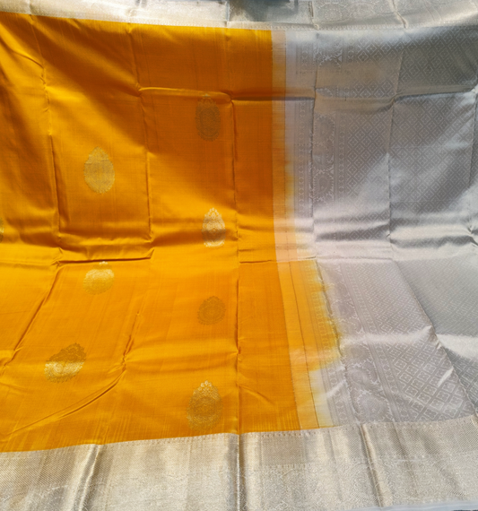 Kanjeevaram Bridal Silk Saree | Orange & Silver
