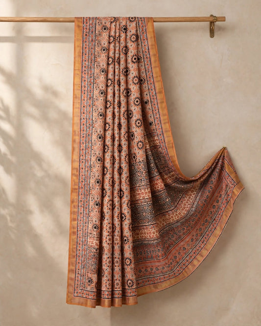 Ajrak Silk Saree | Pure Chanderi Modal Silk | Red