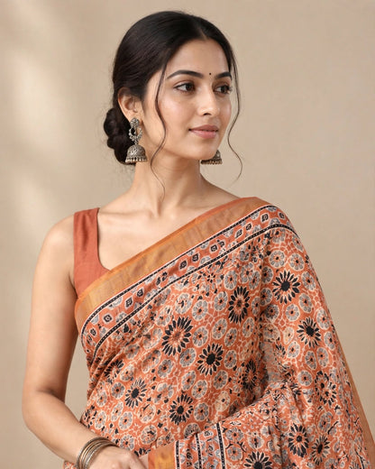 Ajrak Silk Saree | Pure Chanderi Modal Silk | Red