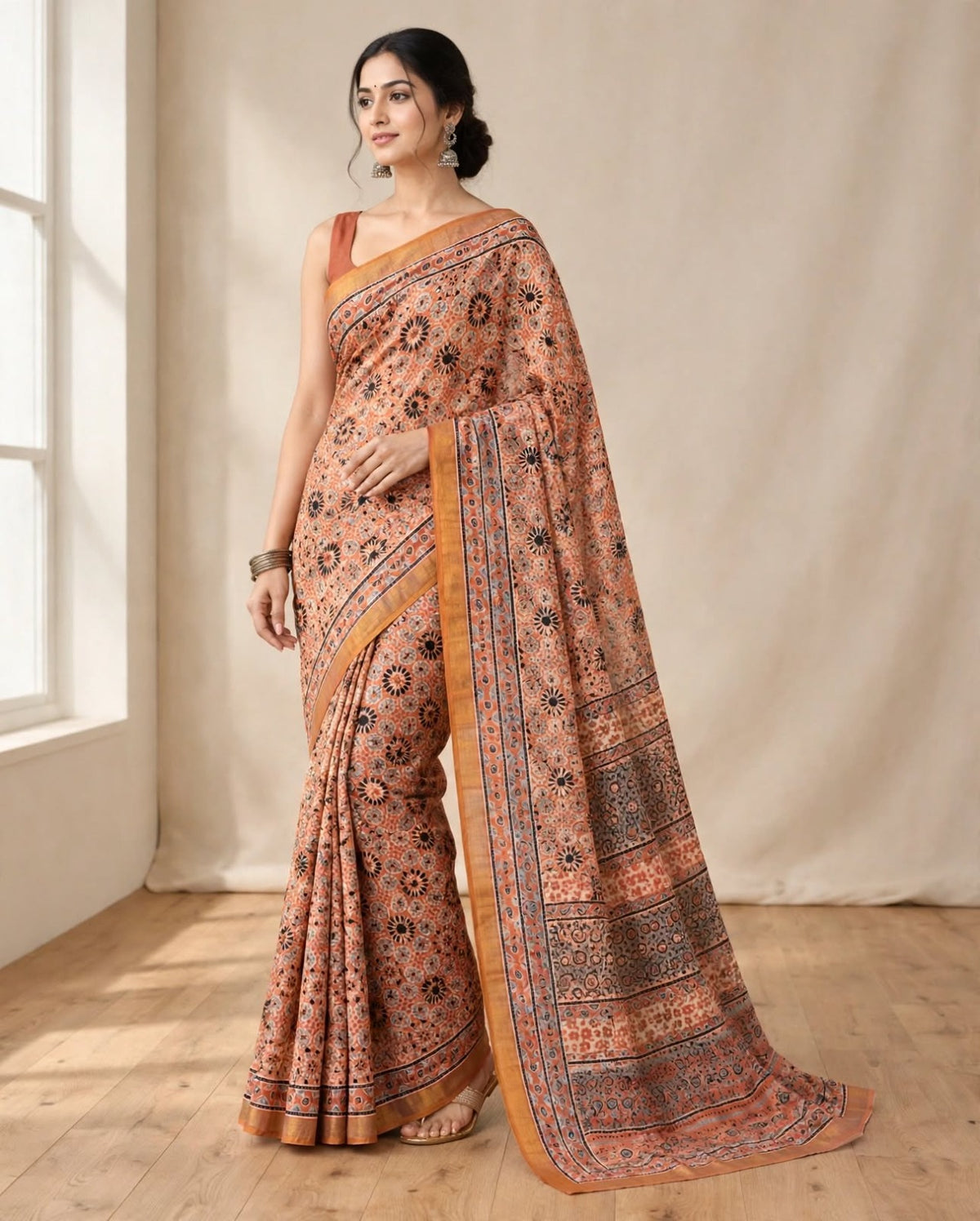 Ajrak Silk Saree | Pure Chanderi Modal Silk | Red