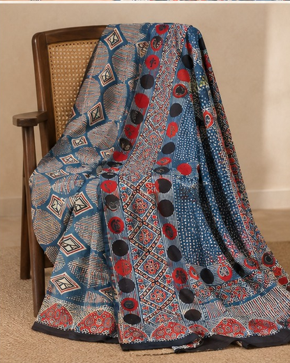 Ajrakh Silk Saree | Ajrakh Modal Silk | Blue