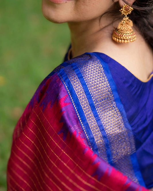 Blue Ilkal Saree with Red Border & Pallu