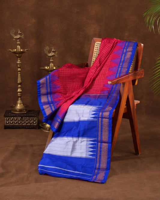 Blue Ilkal Saree with Red Border & Pallu