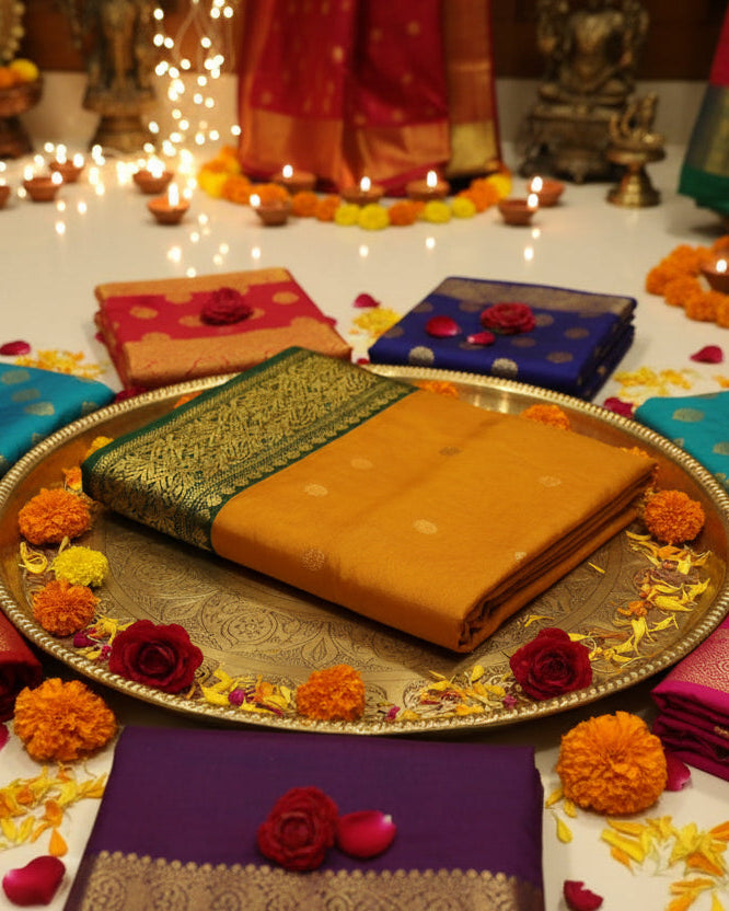 Chanderi Katan Silk Saree | Yellow & Green