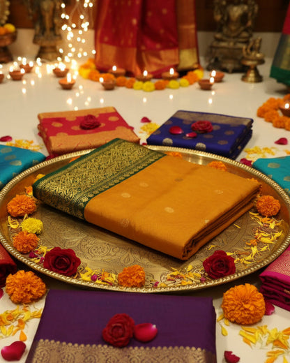 Chanderi Katan Silk Saree | Yellow & Green