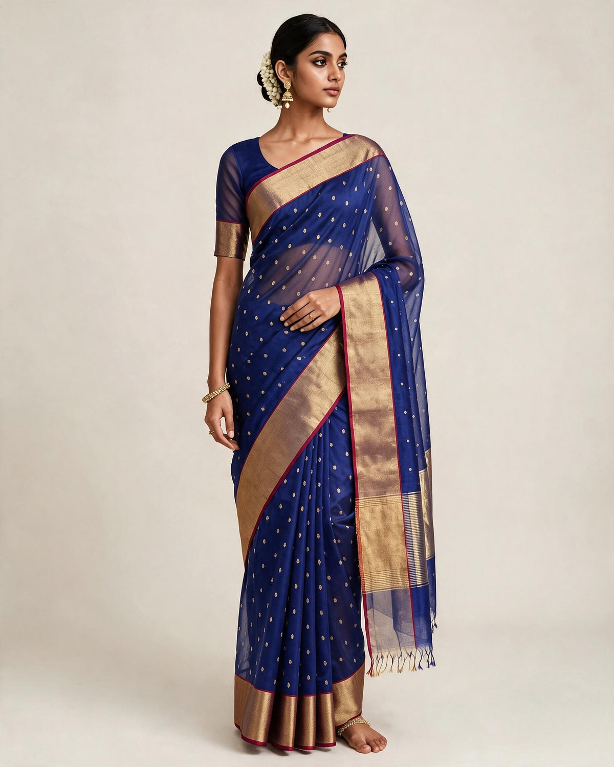 Chanderi Silk Saree | Blue