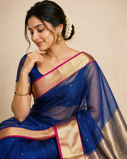 Chanderi Silk Saree | Blue