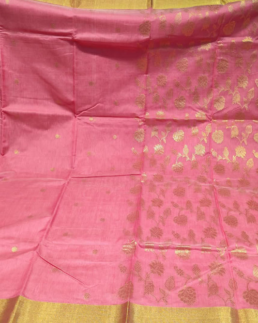 Chanderi Silk Cotton Saree | Baby Pink
