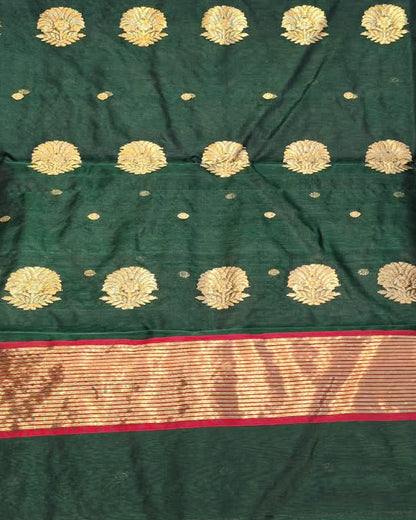 Chanderi Katan Silk Saree | Bottle Green