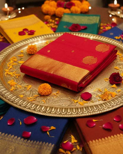 Chanderi Katan Silk Saree | Red