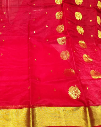 Chanderi Katan Silk Saree | Red