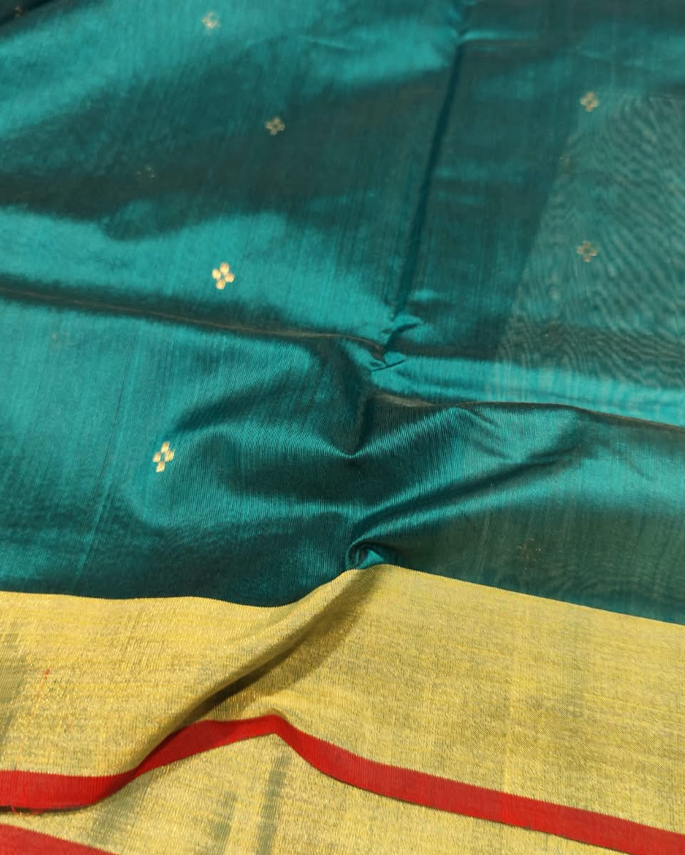 Chanderi Silk Cotton Saree | Peacock Green