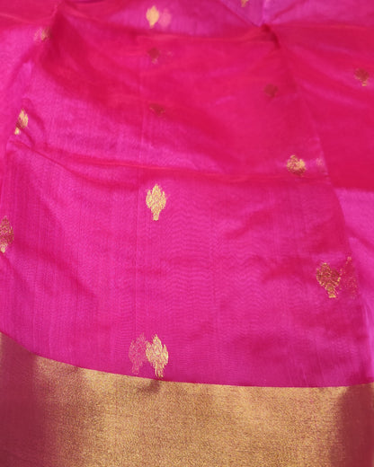 Chanderi Katan Silk Saree | Hot Pink | Small Butta
