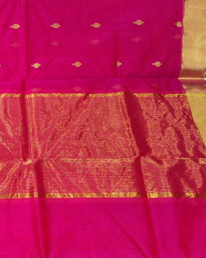 Chanderi Katan Silk Saree | Hot Pink | Small Butta