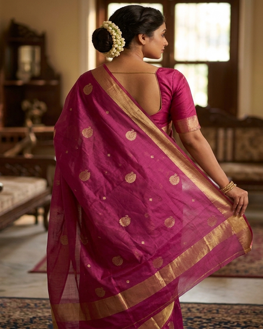 Chanderi Silk Cotton Saree | Pink