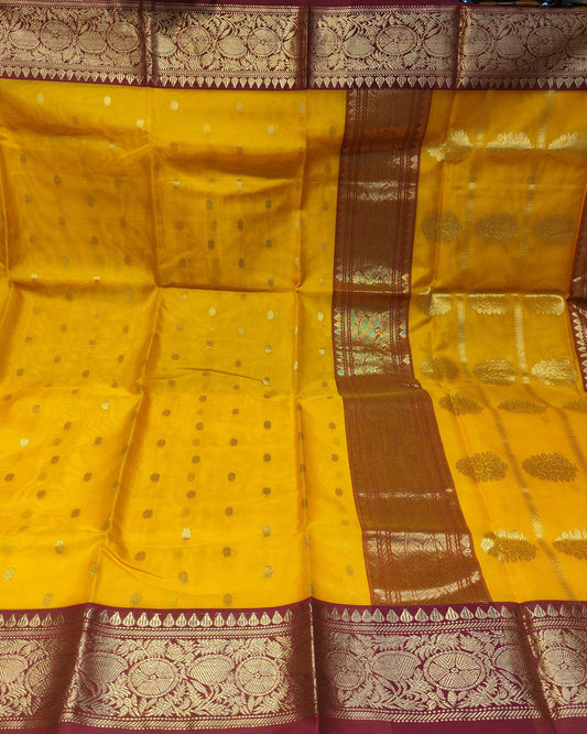 Chanderi Silk Saree | Mustard Yellow & Maroon