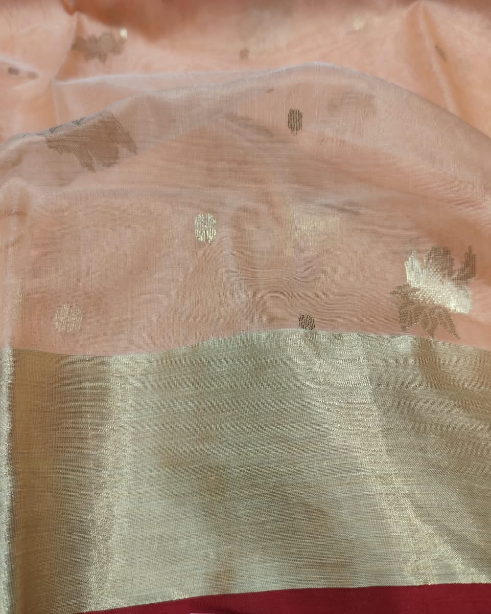 Chanderi Katan Silk Saree | Peach