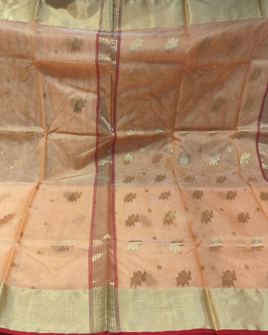 Chanderi Katan Silk Saree | Peach