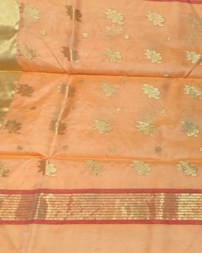 Chanderi Katan Silk Saree | Peach
