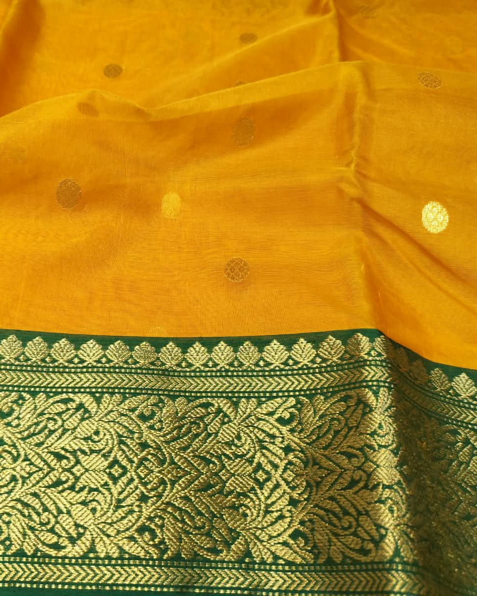 Chanderi Katan Silk Saree | Yellow & Green