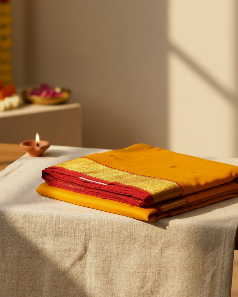 Chanderi Katan Silk Saree | Yellow