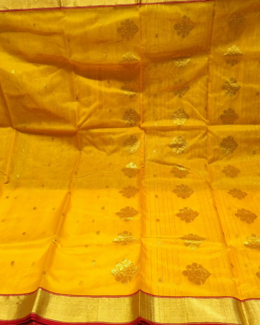 Chanderi Katan Silk Saree | Yellow