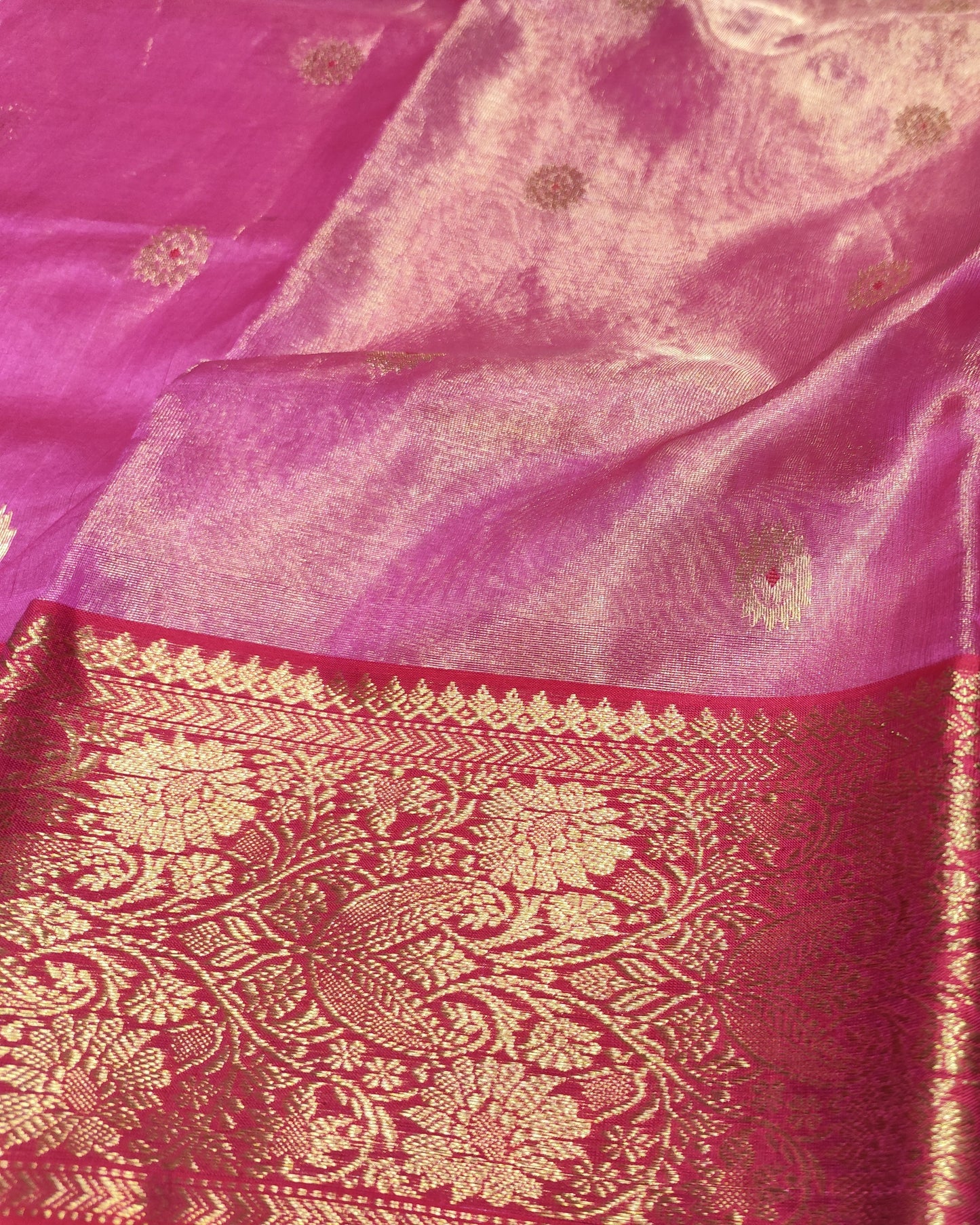 Chanderi Tissue Silk Saree | Pink