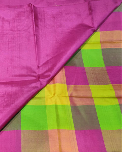 Kanjeevaram Soft Silk Saree | Checks | Pink & Multicolor 2