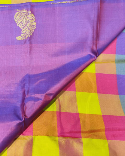 Kanjeevaram Soft Silk Saree | Checks | Purple & Multicolor