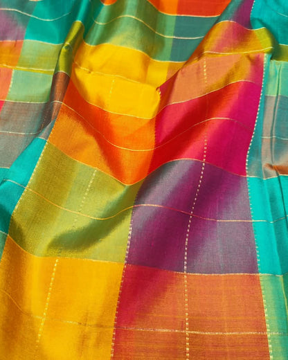 Kanjeevaram Soft Silk Saree | Checks | Pink & Multicolor