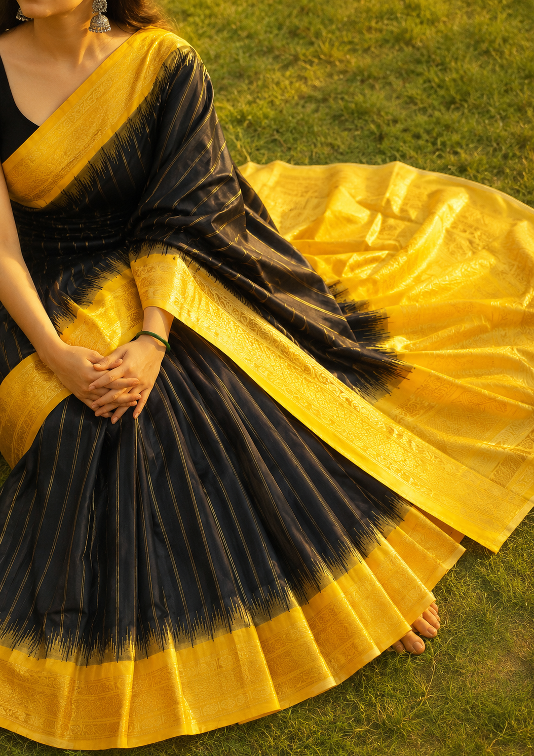 Gadwal Silk Saree | Black & Yellow
