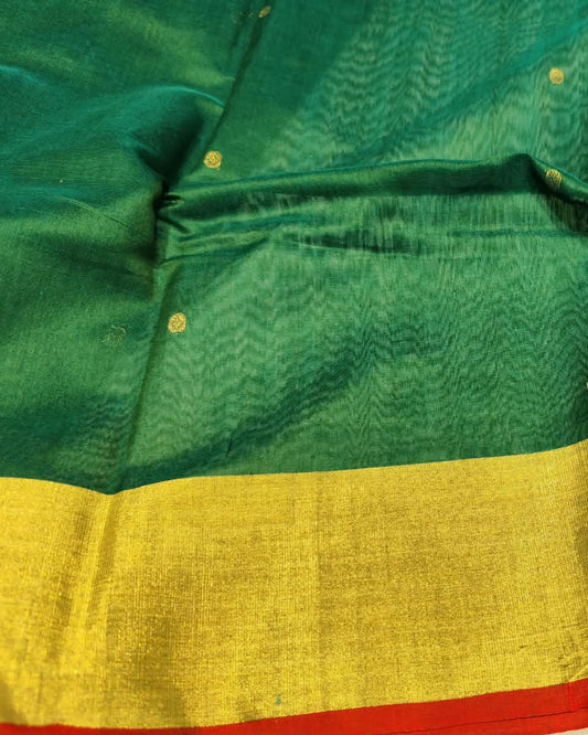 Chanderi Silk Cotton Saree | Emerald Green
