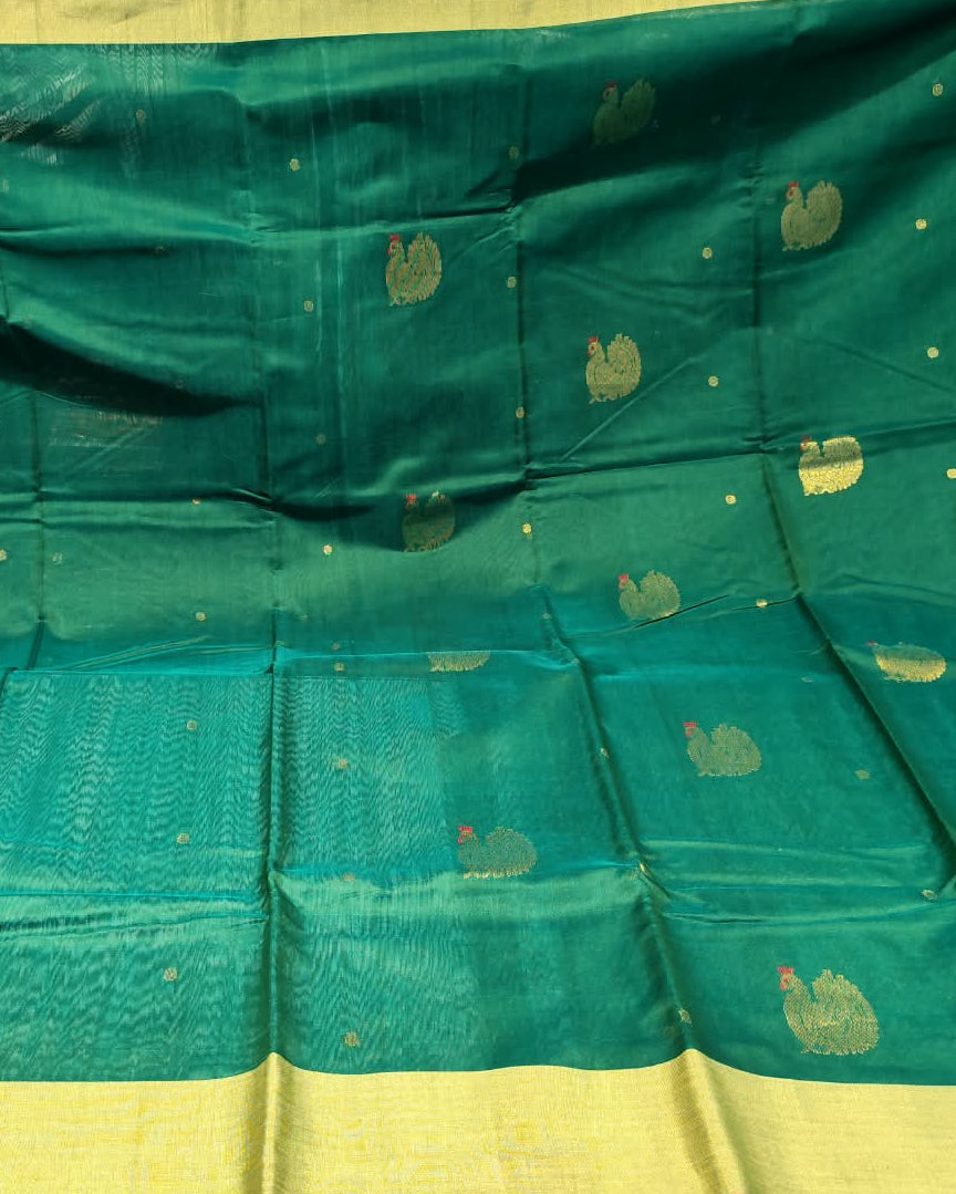 Chanderi Silk Cotton Saree | Emerald Green